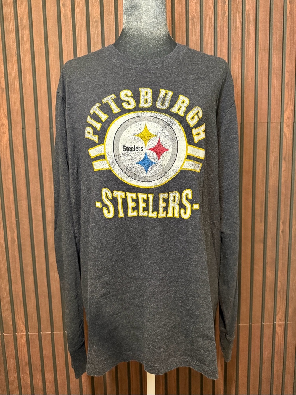 47 Brand Pittsburgh Steelers Long Sleeve Graphic Tee Gray Unisex Size Large NFL